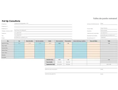 Folha de ponto semanal (27,9 x 21,5 cm, paisagem) modern simple