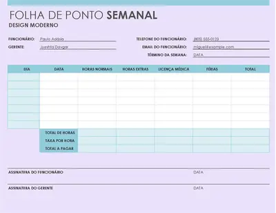 Folha de ponto semanal (8,5x11, retrato) modern simple