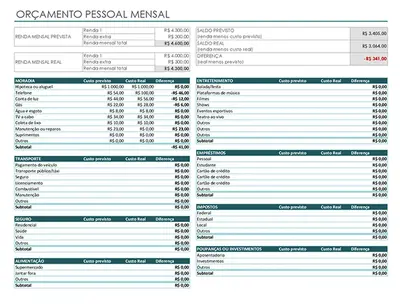 Orçamento pessoal mensal modern simple