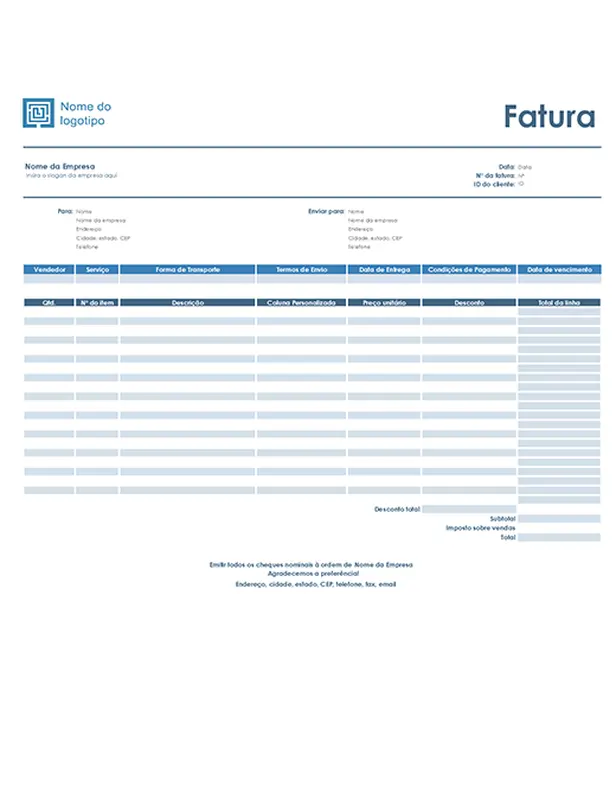 Fatura de Venda (Design Azul Simples) modern-simple