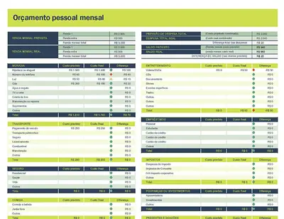 Planilha de orçamento pessoal mensal modern-simple