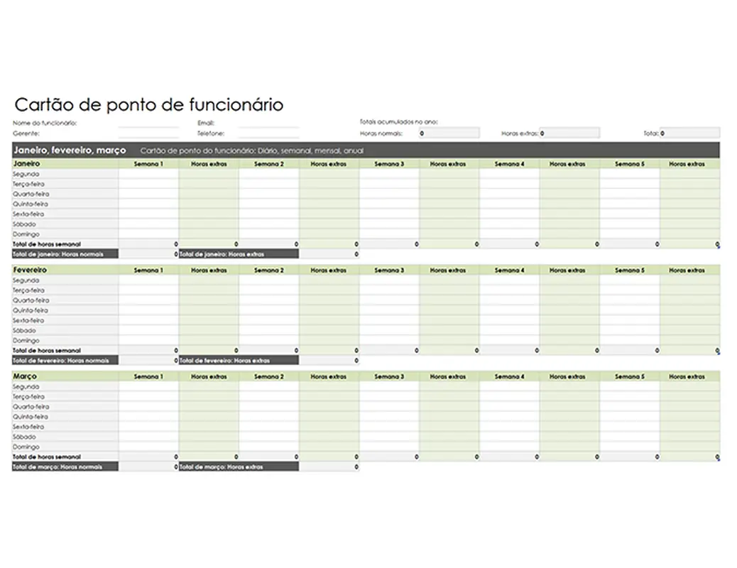 Cartão de ponto de funcionário (diário, semanal, mensal e anual) modern simple