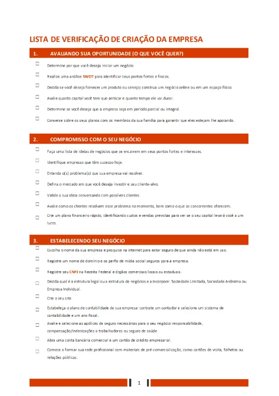 Lista de Verificação de Criação da Empresa orange modern simple