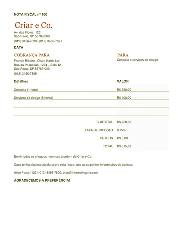 Fatura (planilha) modern simple