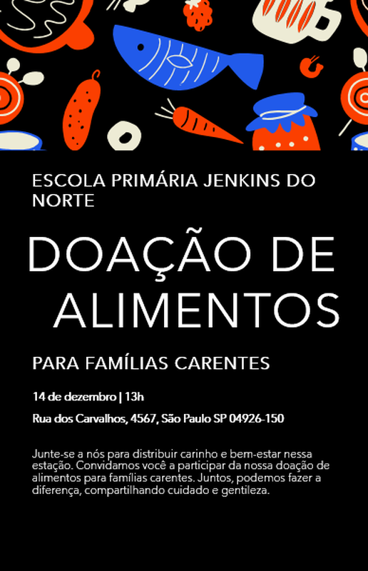 Pôster promovendo um evento de doação de alimentos para uma escola de ensino fundamental black modern-bold