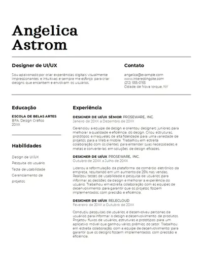 Currículo clássico de designer de interface do usuário/experiência do usuário