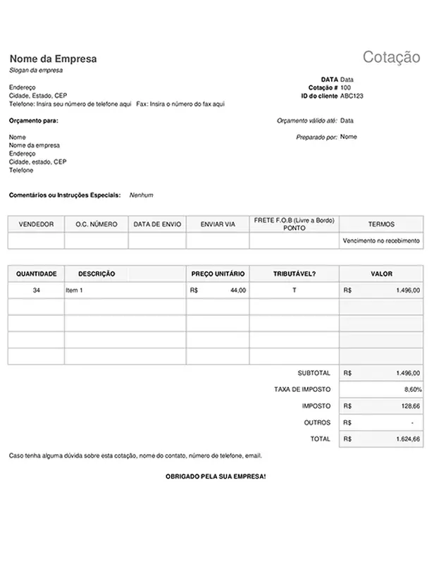 Cotação de preço com cálculo de imposto modern simple