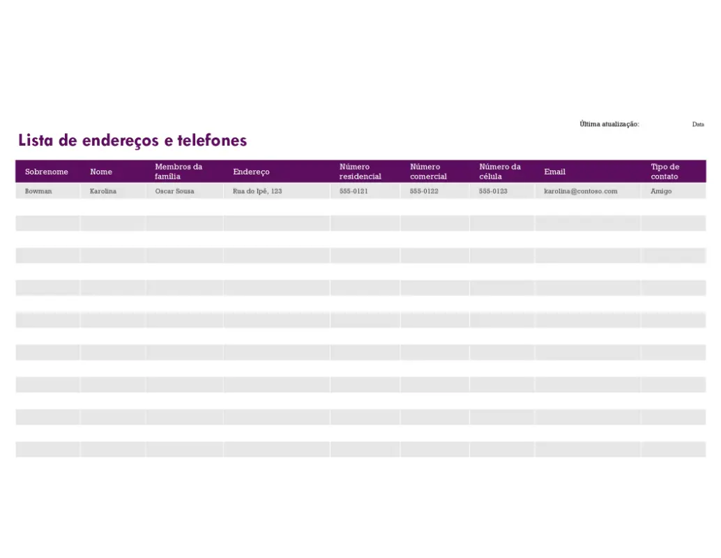 Lista de endereços e telefones purple modern simple