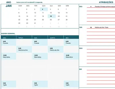 Calendário do aluno (domingo) modern-simple