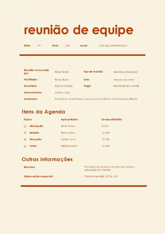 Agenda de reunião da equipe (informal) yellow modern bold