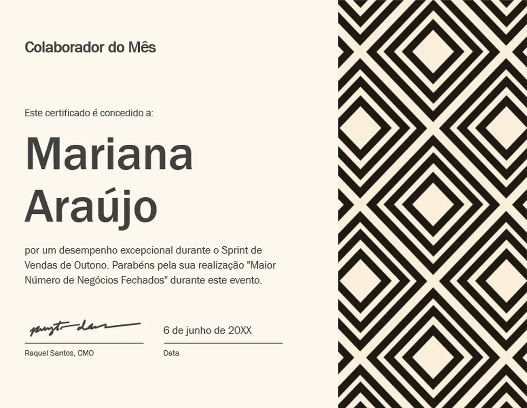 Certificado para o colaborador diamante do mês  modern-geometric