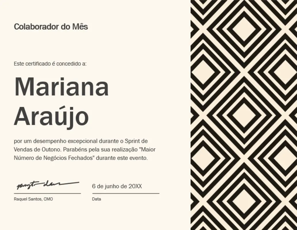 Certificado para o colaborador diamante do mês  yellow modern-geometric