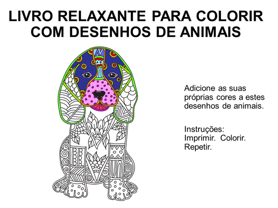 Livro relaxante para colorir com desenhos de animais