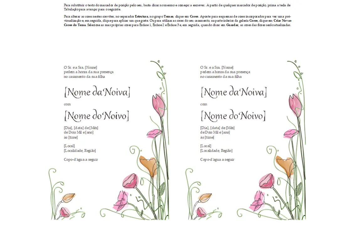 Convites de casamento (design de Aguarela, 2 por página, funciona com a Avery 5389) organic simple