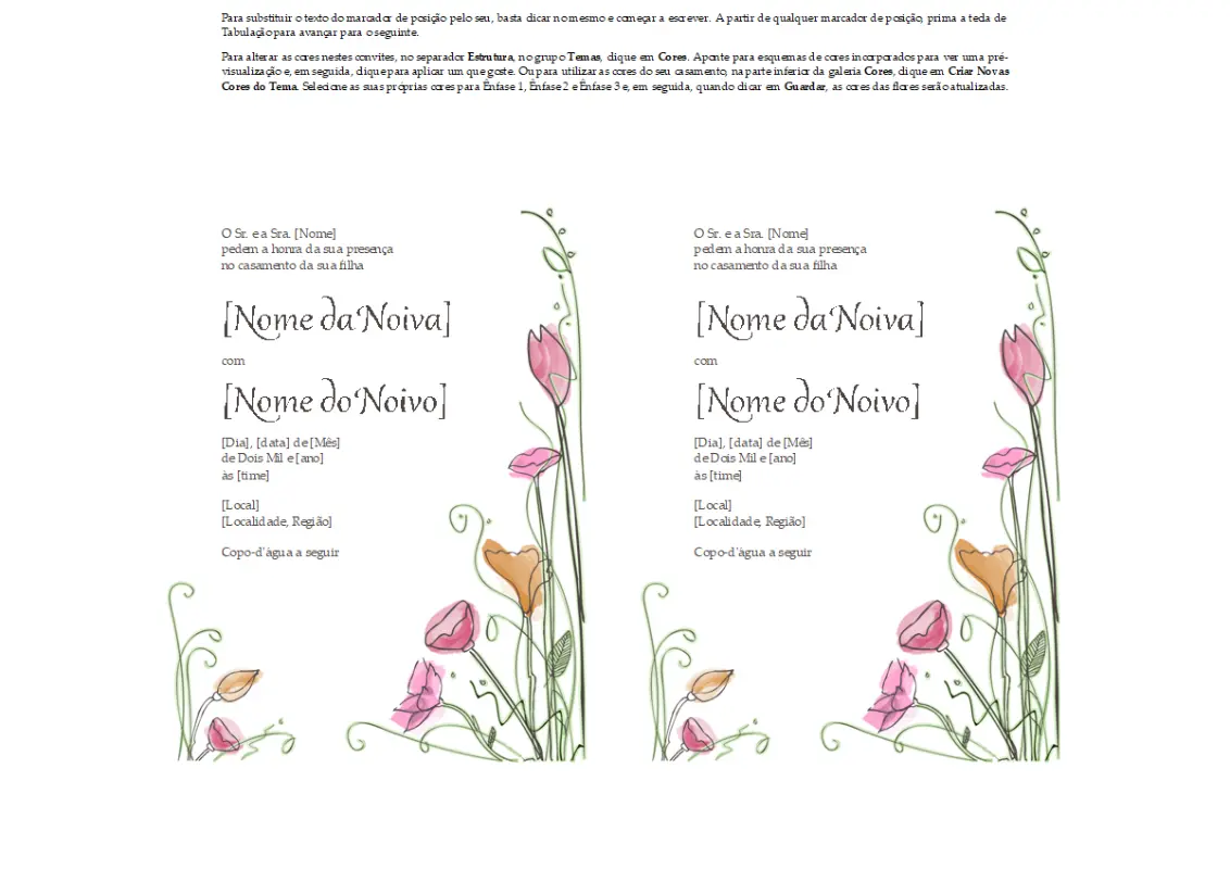 Convites de casamento (design de Aguarela, 2 por página, funciona com a Avery 5389) orange organic simple