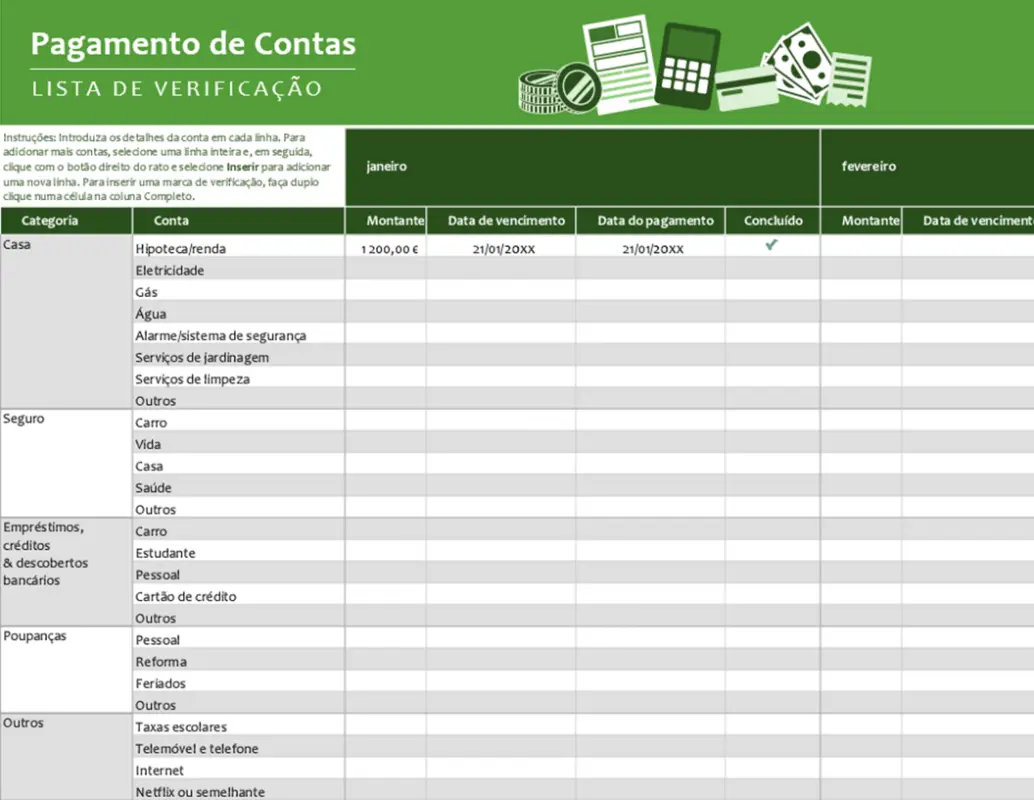 Lista de verificação para pagamentos de faturas green modern simple