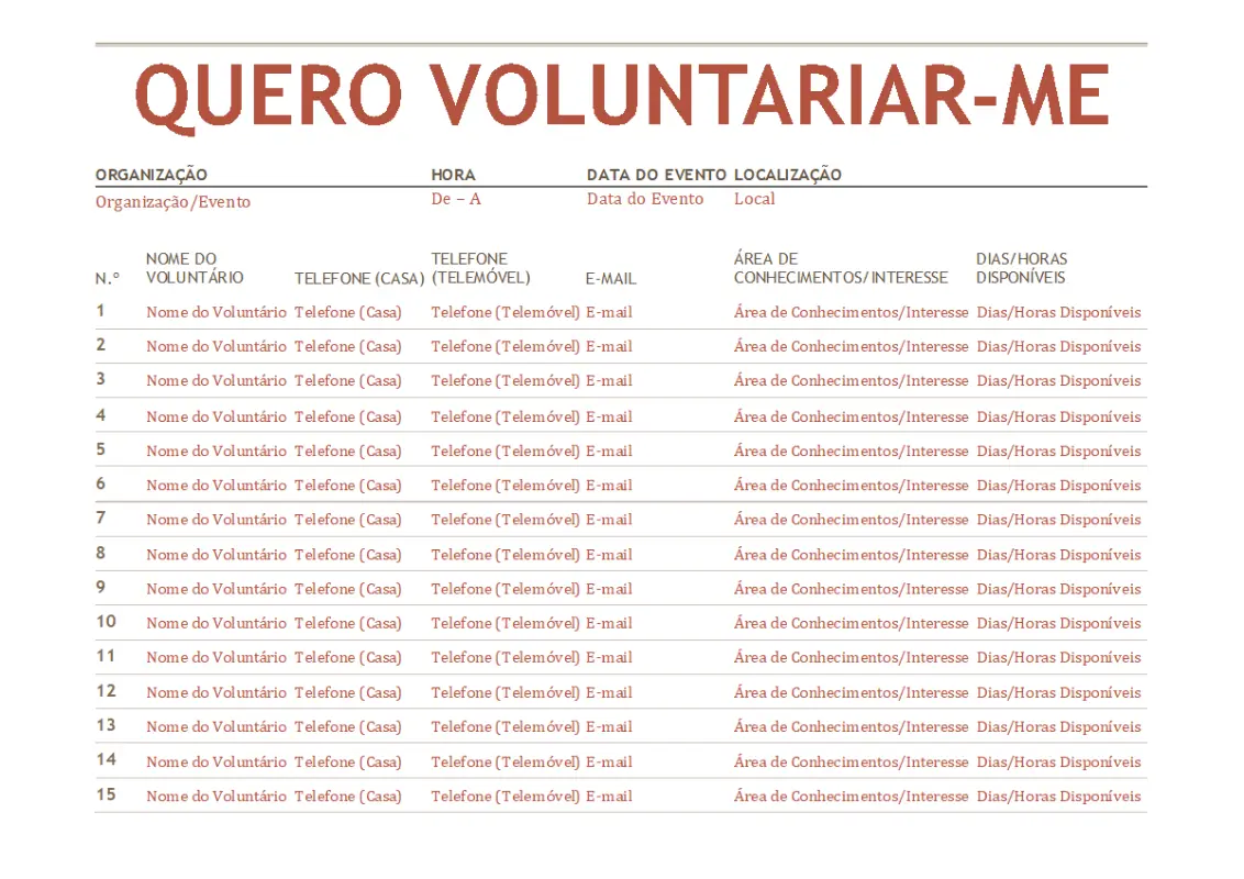 Folha de inscrição de voluntário blue modern simple