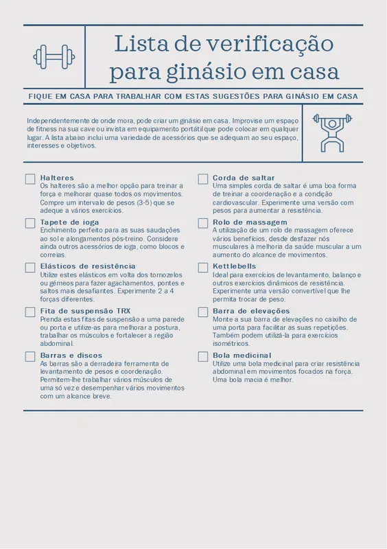 Lista de verificação para ginásio em casa modern-simple
