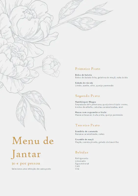 Menu de jantar elegante yellow vintage-botanical