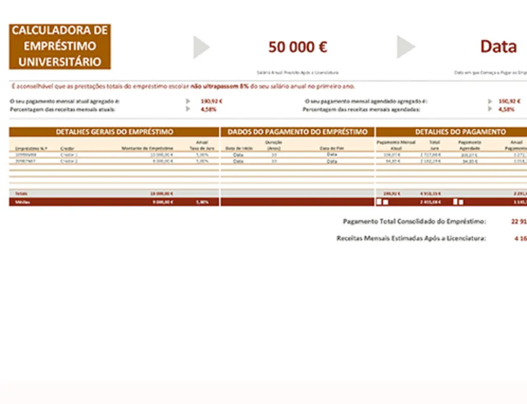 Calculadora de empréstimo universitário green modern-simple