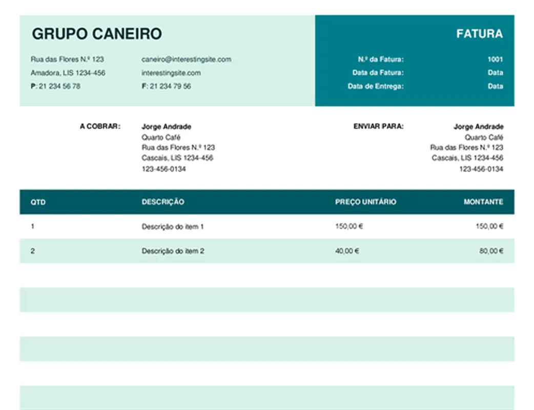 Fatura simples com preço unitário modern simple