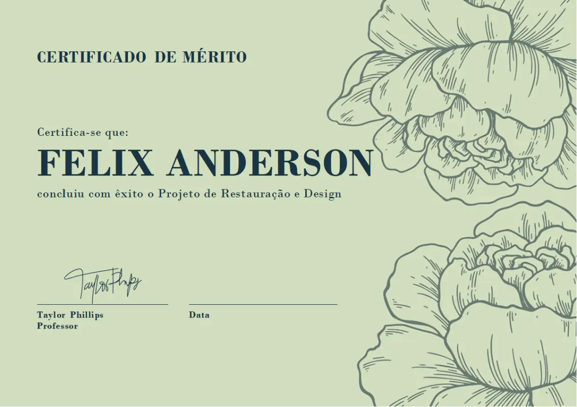 Certificado de mérito green vintage-botanical