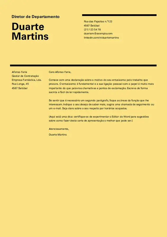 Carta de apresentação com design suíço modern simple
