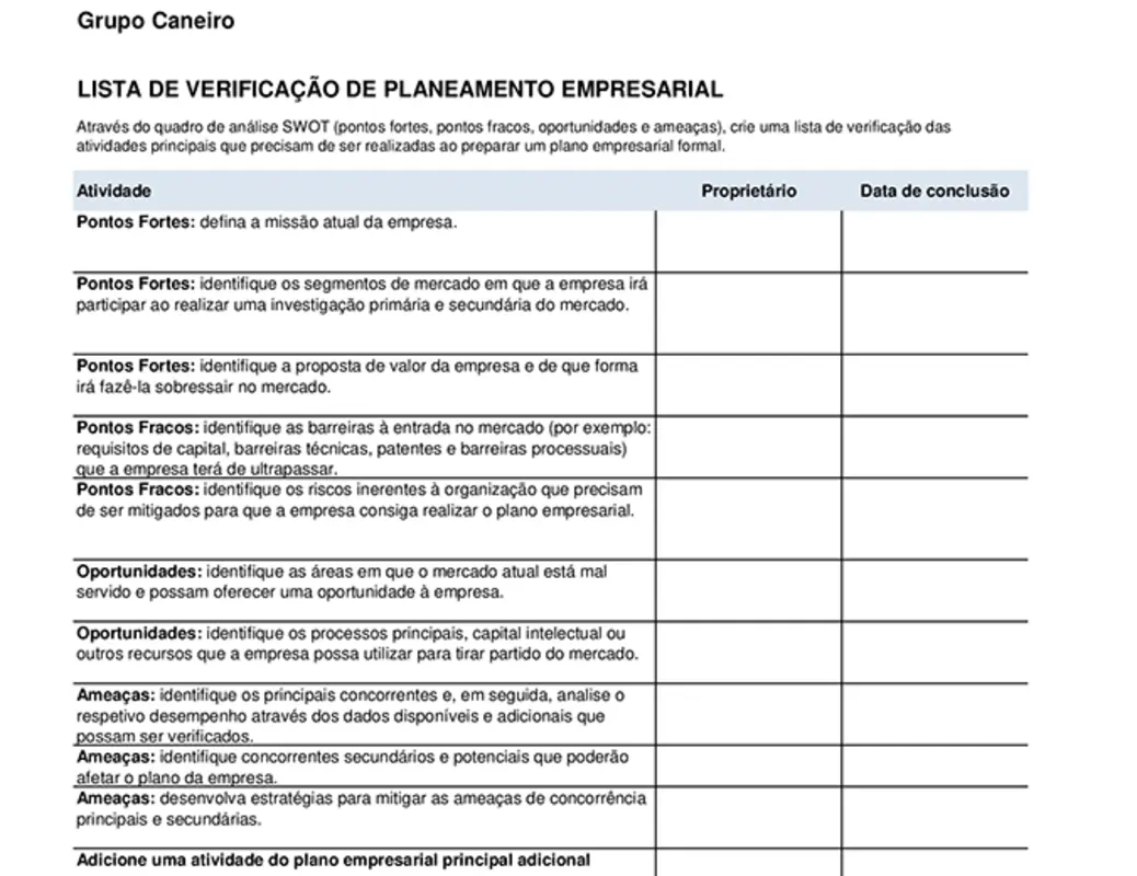 Lista de verificação de plano empresarial modern simple