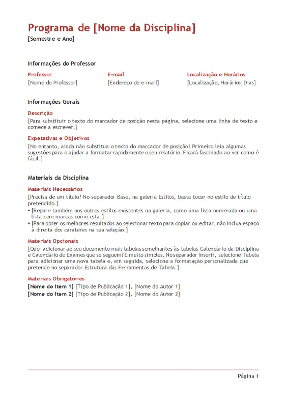 Programa do professor (cores) red modern simple