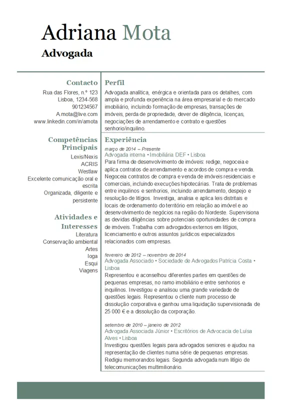 Currículo para advogado modern-simple