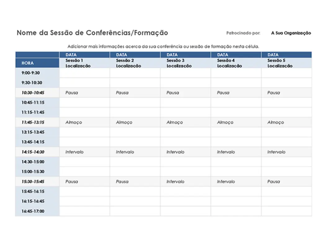 Calendário de eventos de cinco dias blue modern-simple