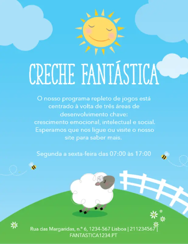 Panfleto de creche blue whimsical-color-block