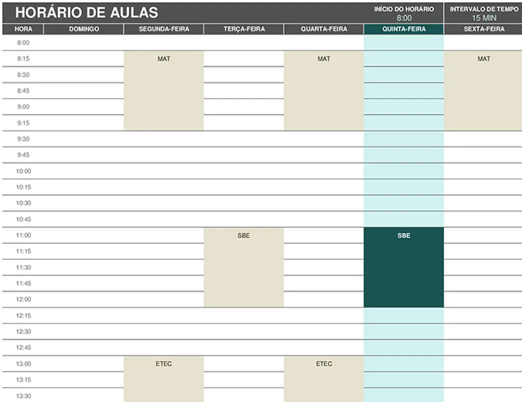 Horário para estudantes modern-simple