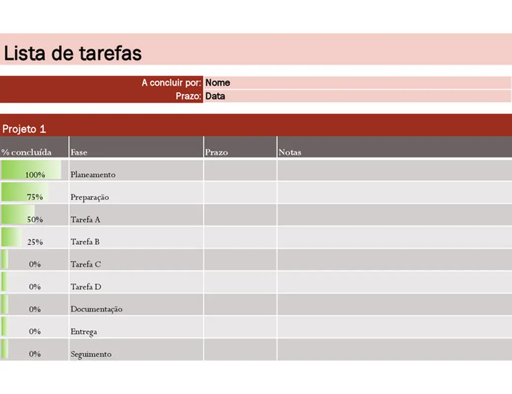 Lista de tarefas para projetos