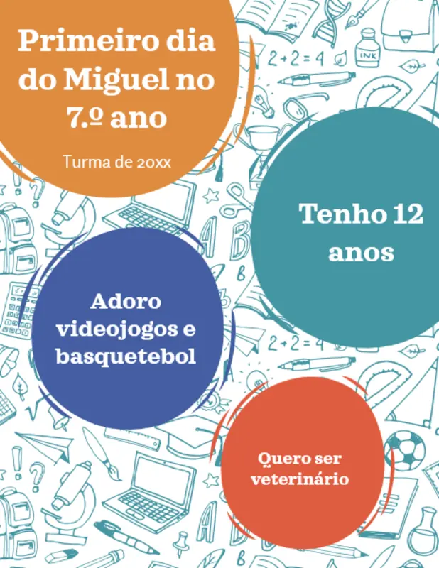 Distintivos escolares para o primeiro dia do 3.º ciclo blue whimsical line