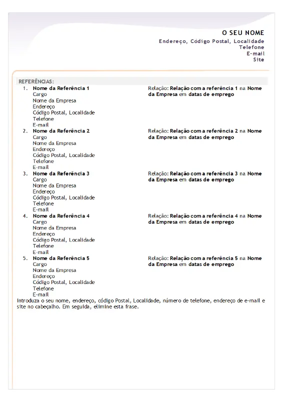 Folha de referências de currículo de início de carreira modern-simple