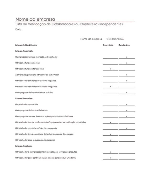 Lista de verificação de colaboradores ou empreiteiros independentes modern simple