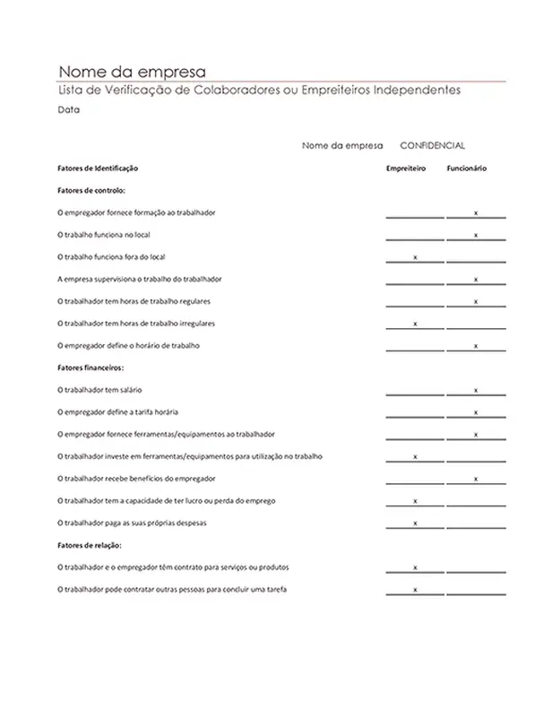 Lista de verificação de colaboradores ou empreiteiros independentes modern simple