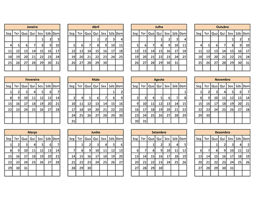 Criador de calendários (qualquer ano)