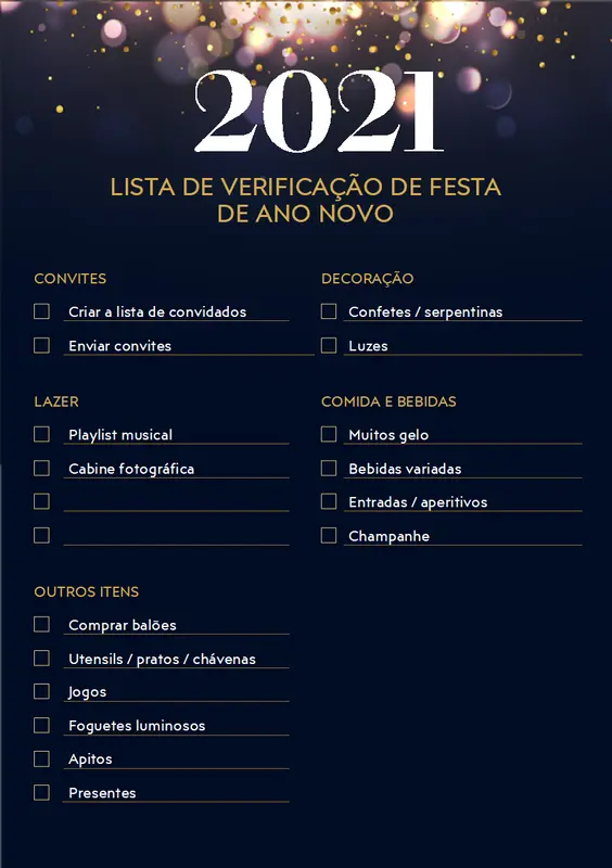 Lista de verificação de Festa de Ano Novo vintage retro