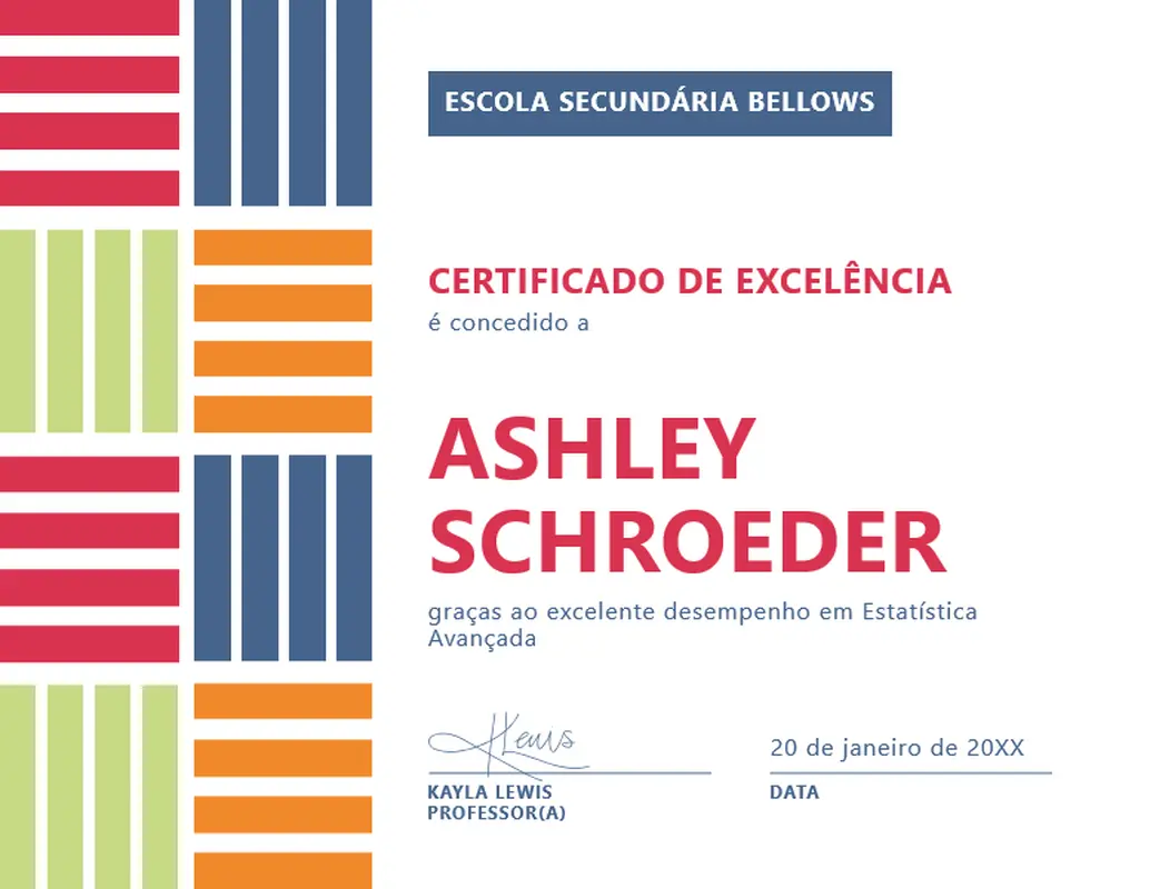 Certificado de excelência em blocos de cores para estudantes modern-color-block