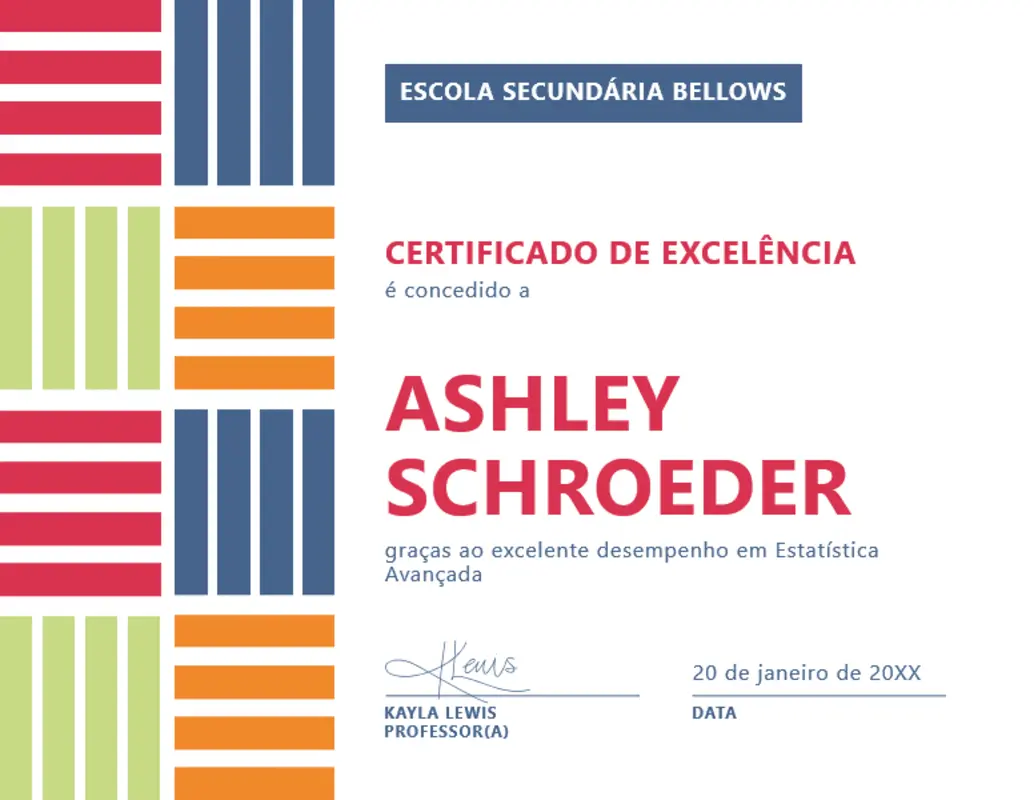 Certificado de excelência em blocos de cores para estudantes red modern-color-block