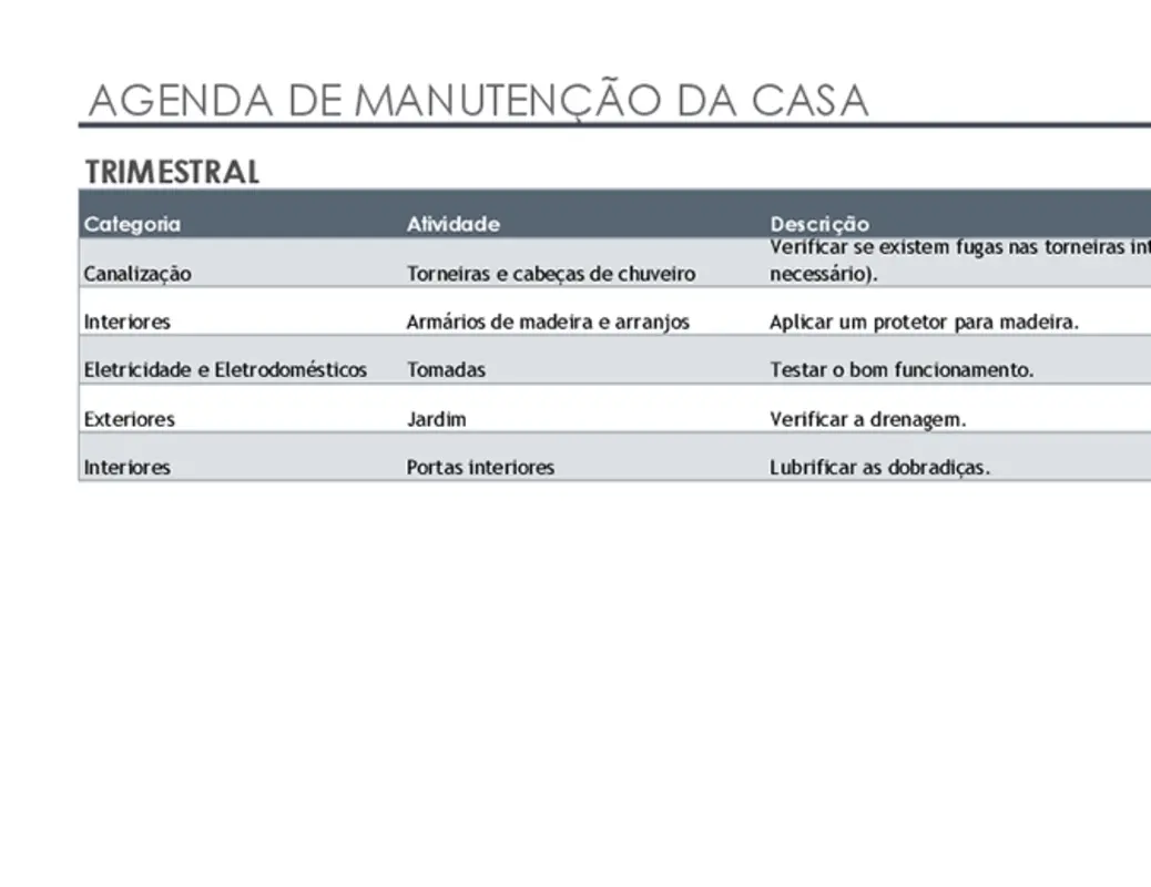 Lista de tarefas e agenda de manutenção da casa modern simple