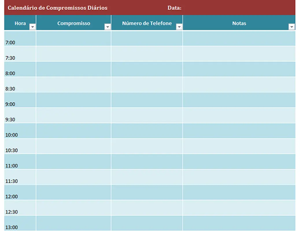 Calendário de compromissos diários