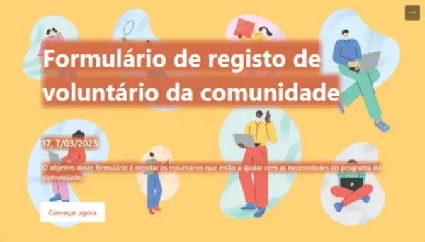 Formulário de registo de voluntário da comunidade yellow