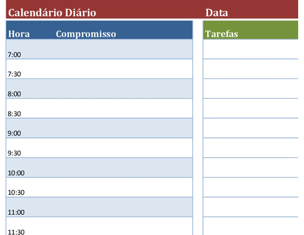 Calendário diário em branco
