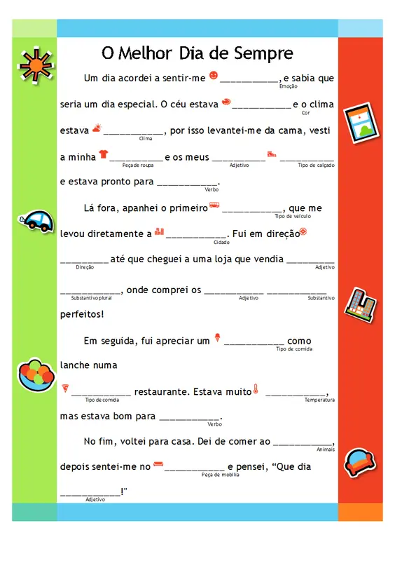 História para preencher divertida modern simple