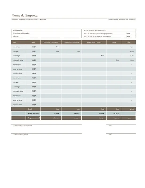 Folha de horas bissemanal brown modern simple