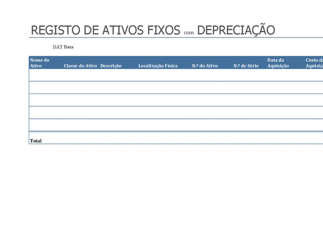 Registo de ativos fixos com depreciação