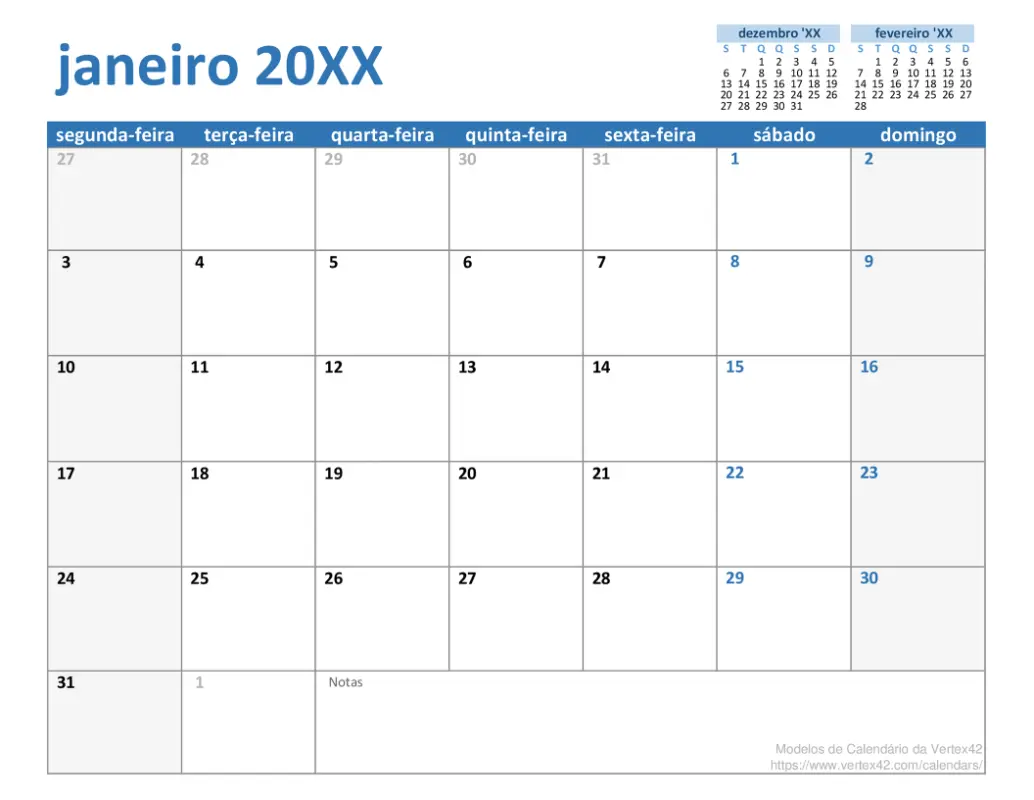 Calendário personalizado para qualquer ano blue modern-simple